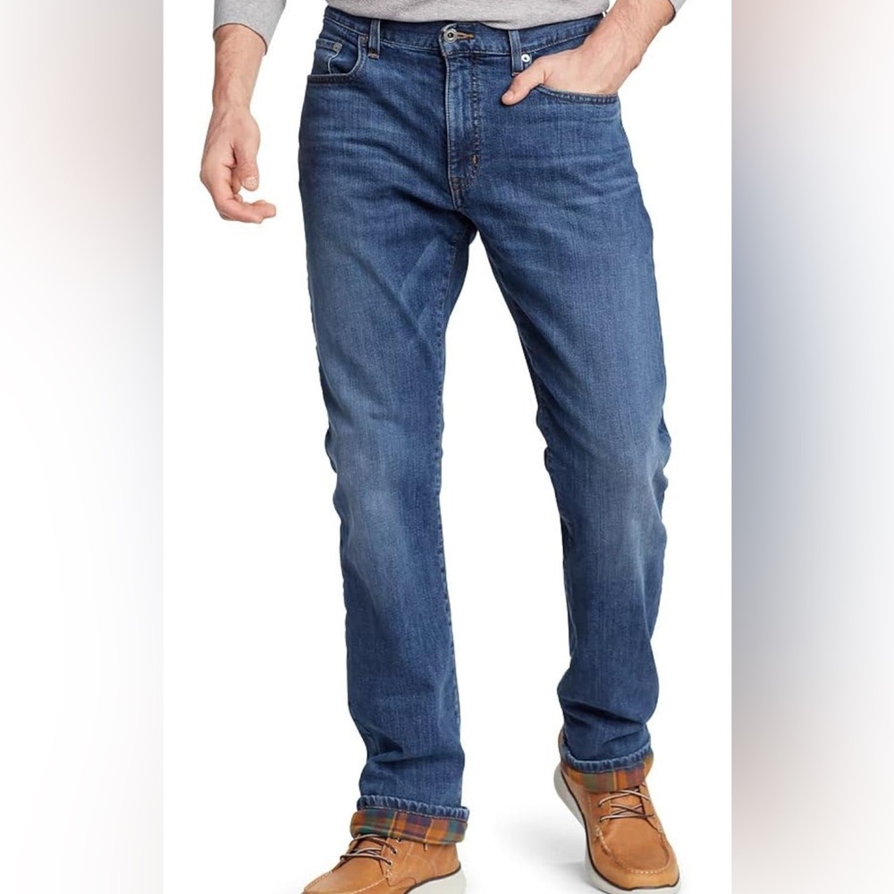 Eddie Bauer Men’s Field Flex Flannel Lined Straight Jeans 38W x 32L